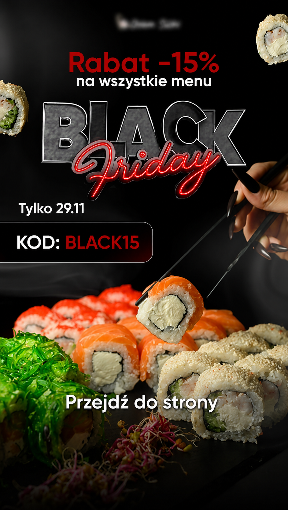 Anonimowa kreacja Meta Ads — promocja Black Friday